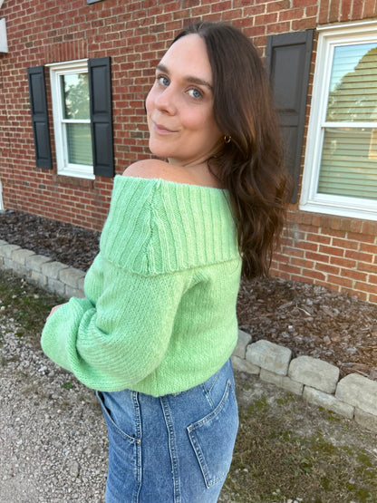 Mint To Be Off The Shoulder Sweater