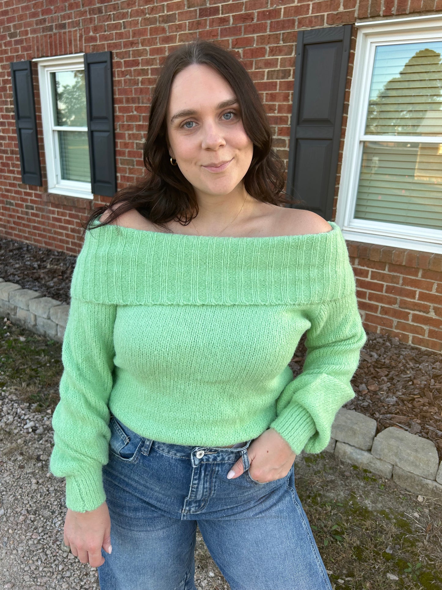 Mint To Be Off The Shoulder Sweater