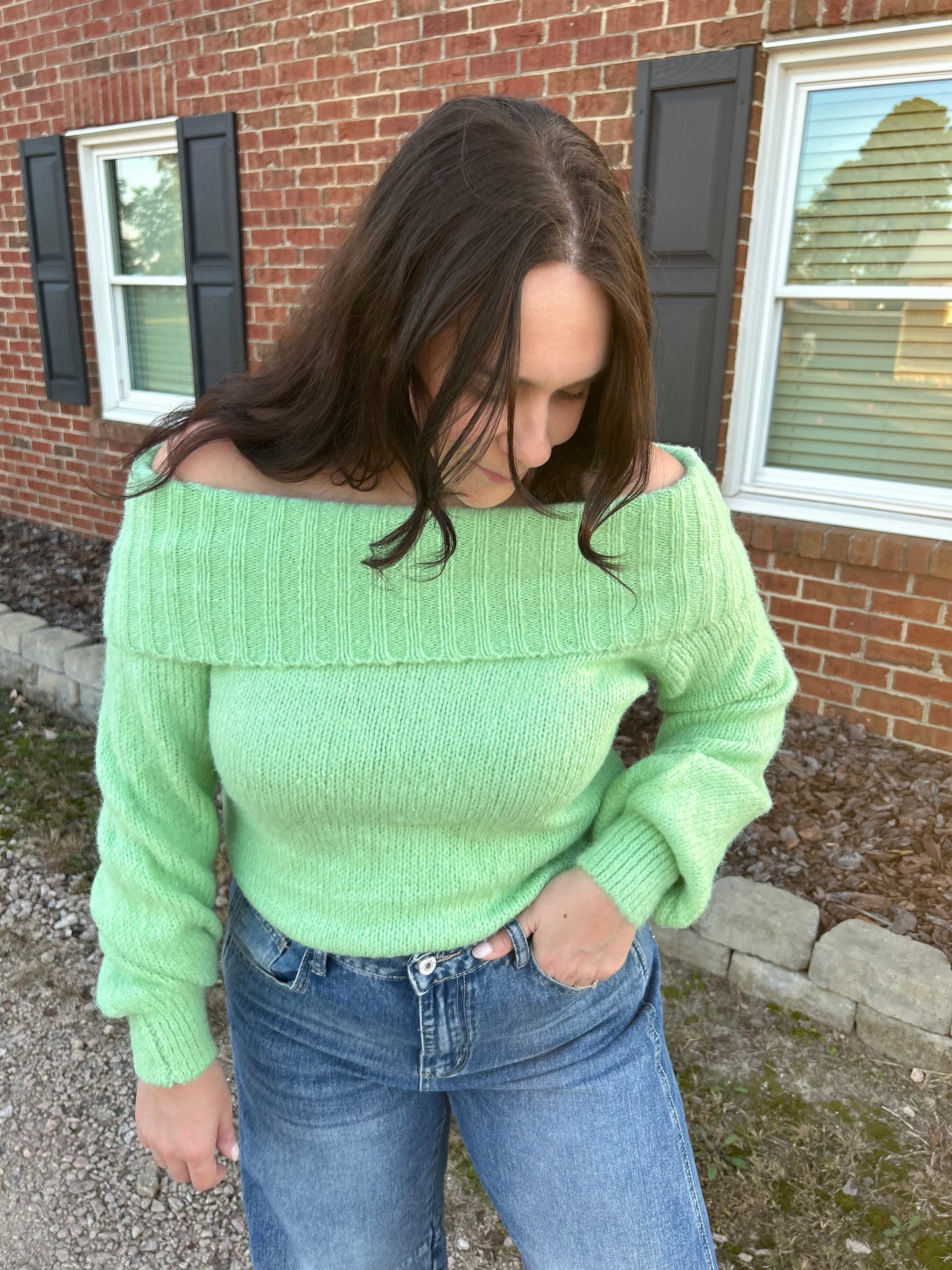 Mint To Be Off The Shoulder Sweater