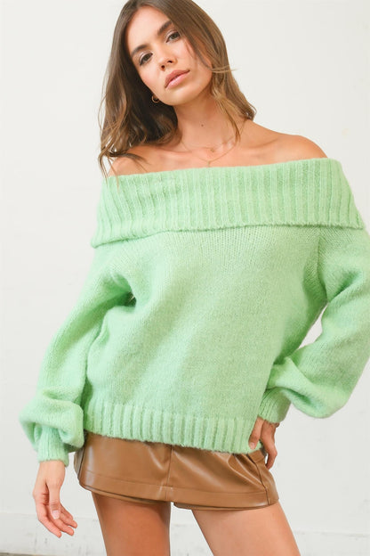 Mint To Be Off The Shoulder Sweater